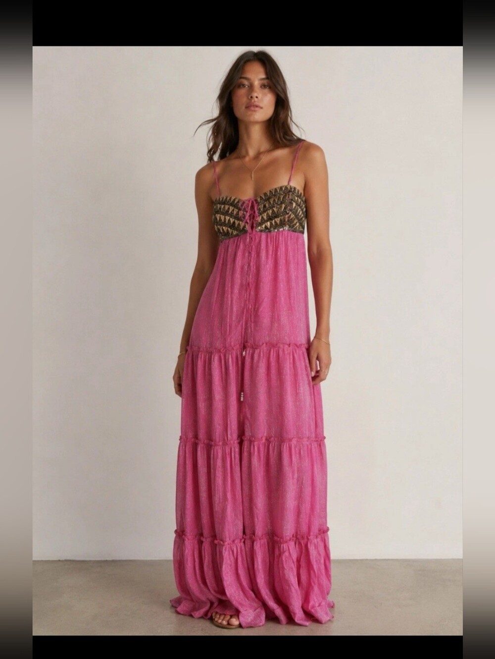 Raga Zella Lurex Maxi Dress Pink Shimmer Glitter Sleeveless Empire Waist Large